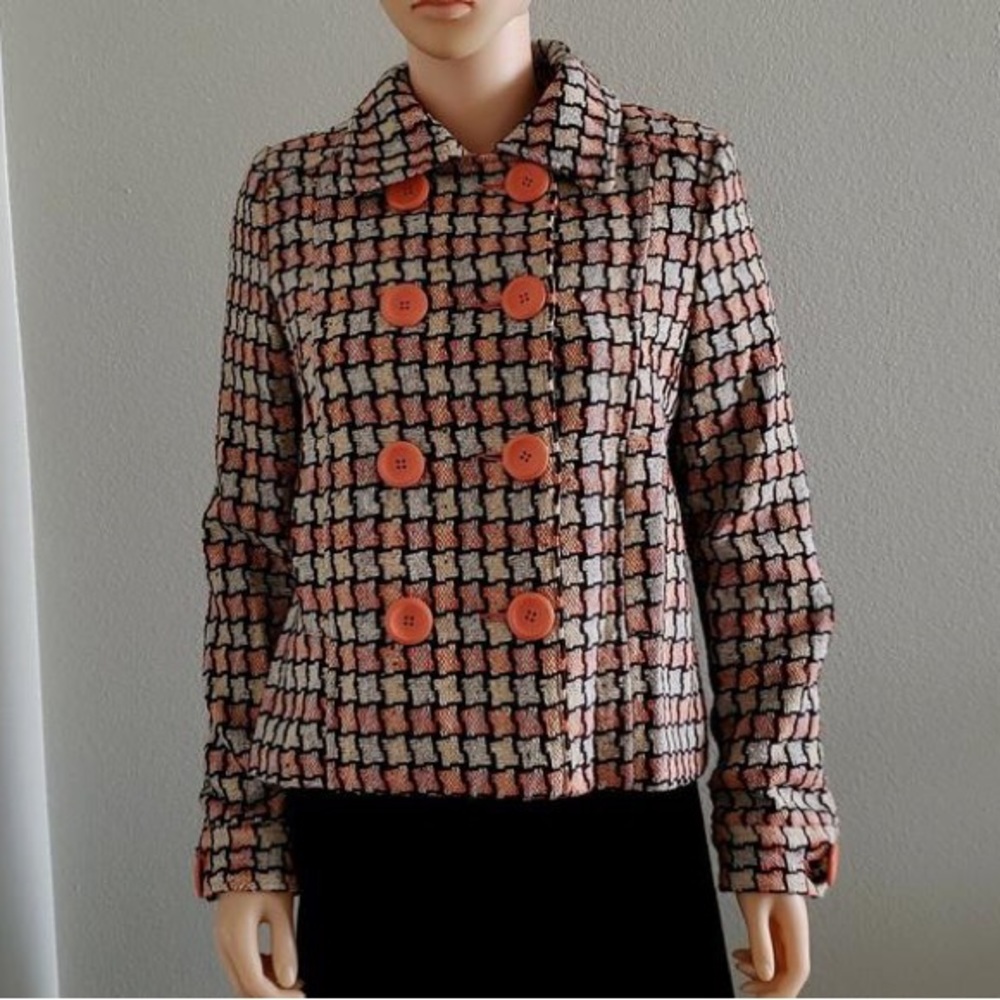 NWT Vertigo Paris
Orange/Gray/Black Plaid Tweed Jacket M